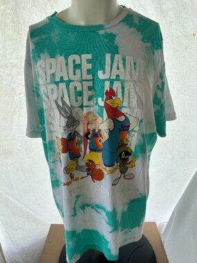 Space Jam Tune Squad Bugs Bunny Daffy Duck Men's Green White Tye Dye Shirt 2XL